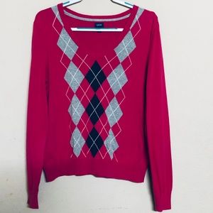 3/$15 IZOD Checkered Pink, Black & Gray Sweater L